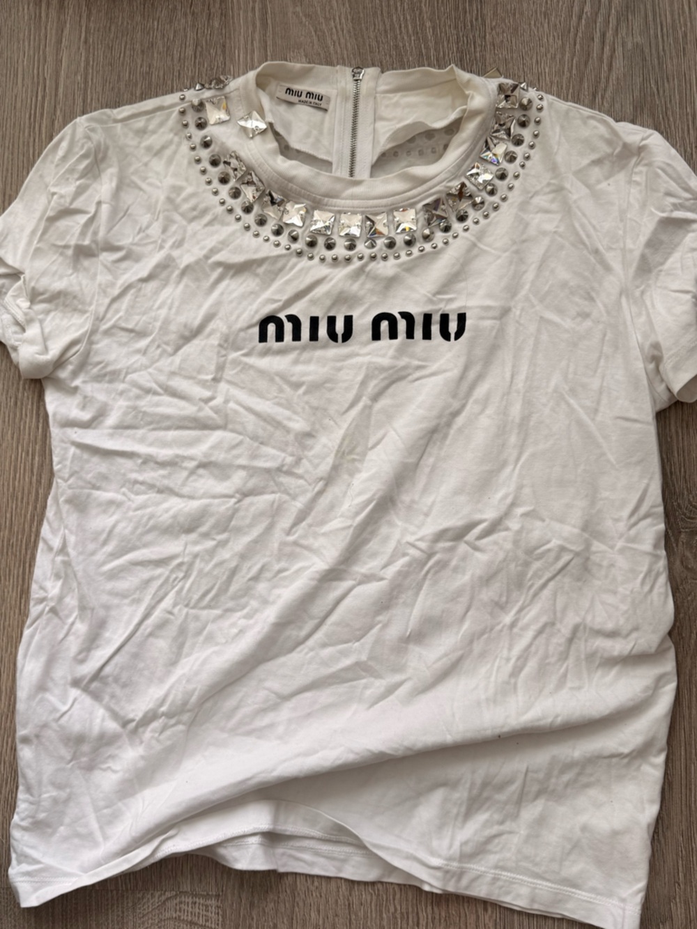 MIUMIU White Studded Zip-Front Top with Crystal Embellishments READ DESCRIPTION